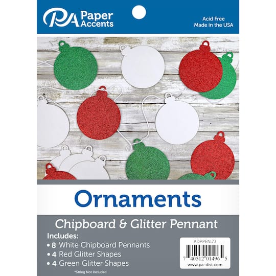 PA Paper&#x2122; Accents Ornaments Chip &#x26; Glitter Pennant Set